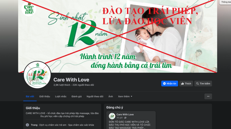 Trang giả mạo tên, hình ảnh của Care With Love