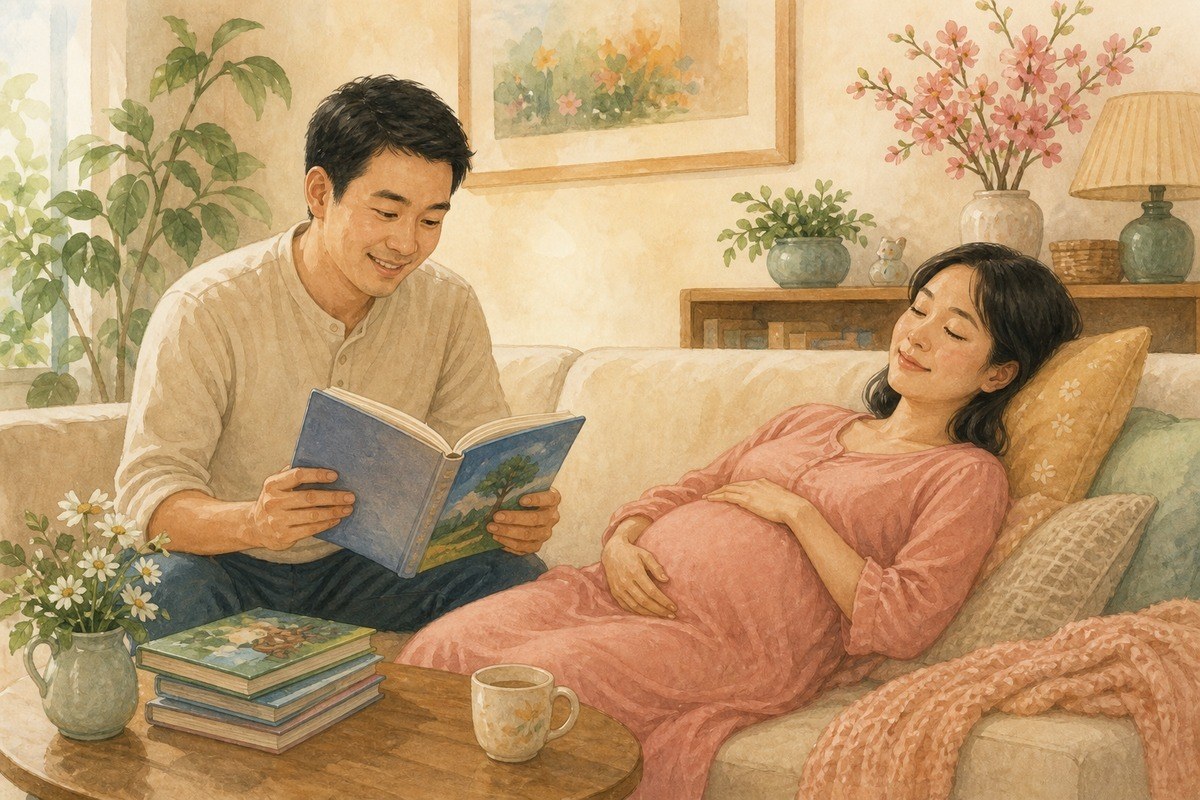Khi mẹ mệt, bố có thể đảm nhận việc chọn truyện, đọc và trò chuyện với bé