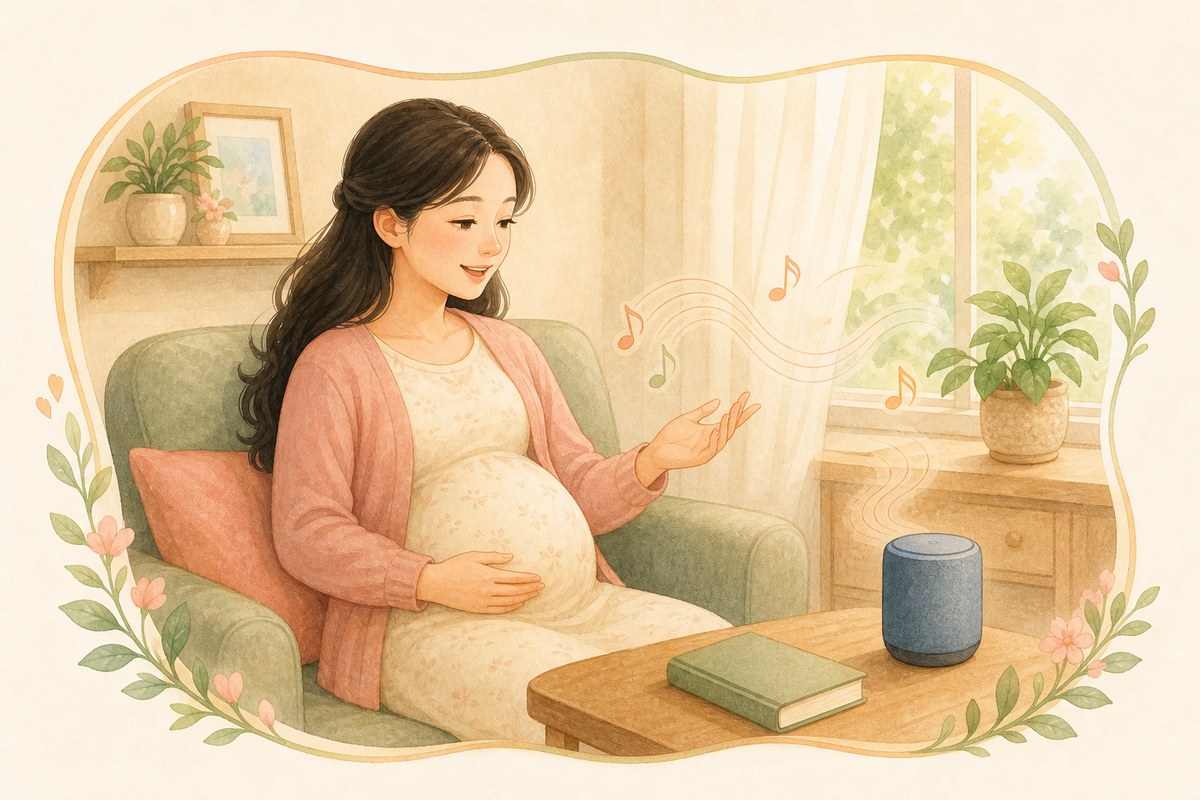Ảnh 1. Từ tuần 14–27, mẹ có thể tăng dần hoạt động bằng giọng nói và âm nhạc nhưng vẫn ưu tiên cảm giác thoải mái.